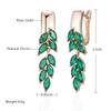 Green Leaf Zircon Dangle Earrings For Women Rose Gold Color Luxury Jewelry Gift Bride Wedding Earrings