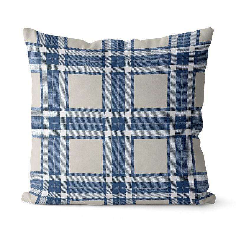 Față de pernă pătrată din poliester cu model retro albastru și alb, husă decorativă pentru pernă de canapea living, față de pernă pentru noptieră dormitor