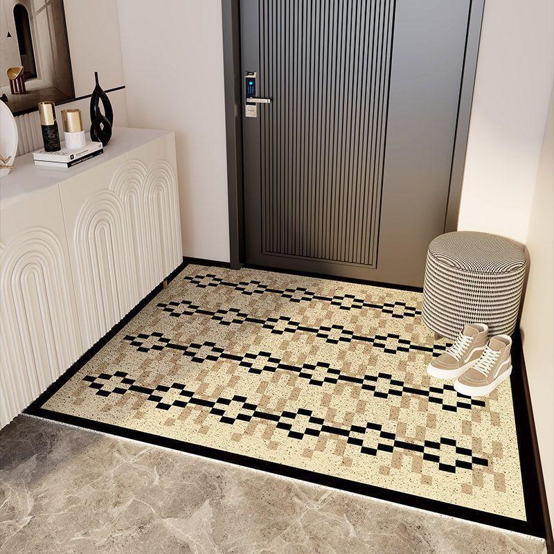 Modern Abstract Carpet Mat Rug Black White Geometric Pattern with Welcome Text Non-slip Home Decoration Floor Mat Welcome Mat