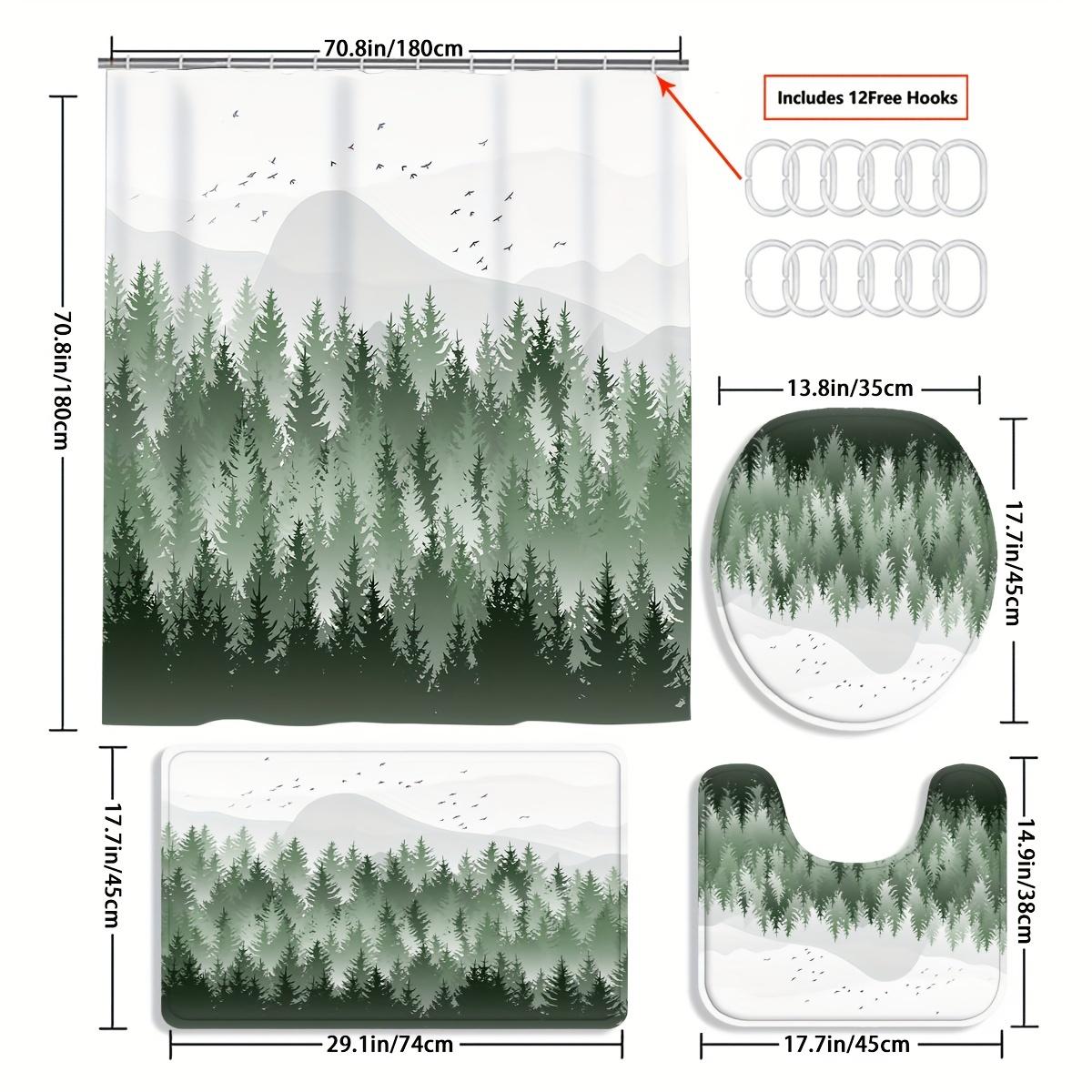 

4 шт., наборы занавесок для душа с лесами и горами для ванной комнаты, нескользящие коврики для ванной комнаты, крышка для унитаза, коврик для ванной 4pcs-Full Set