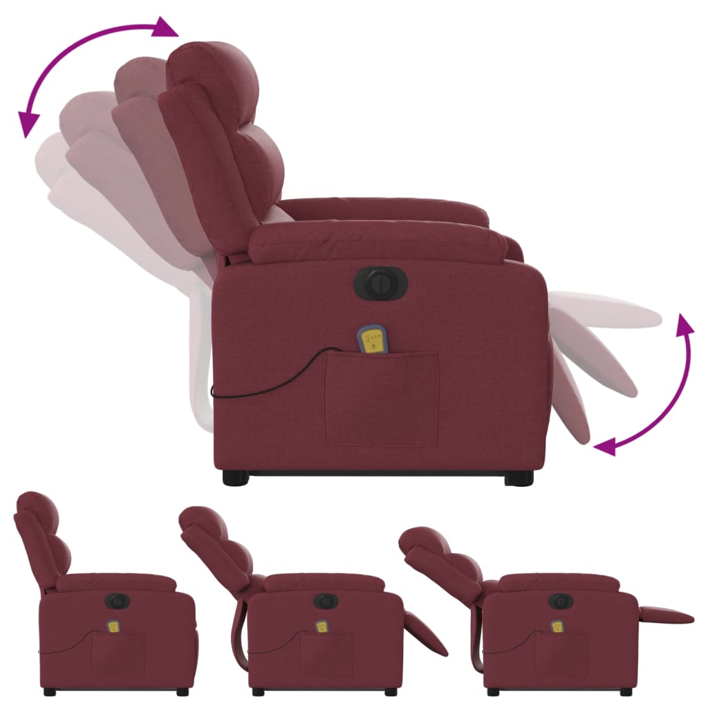 Electric Massage Recliner with Rising Function Burgundy Fabric