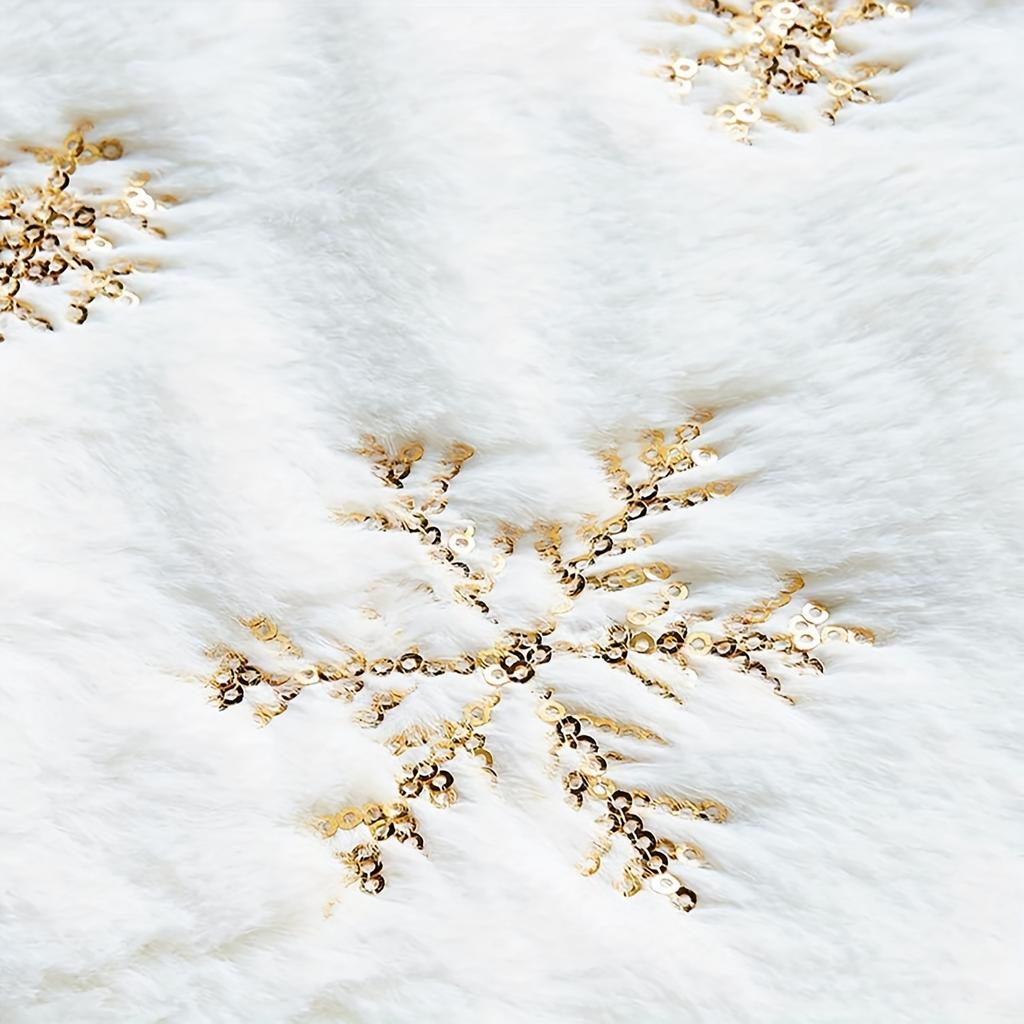 1pc Christmas Tree Skirt for Xmas Tree Holiday Party Decoration White Plush Gold Sequin Snowflake (Gold)
