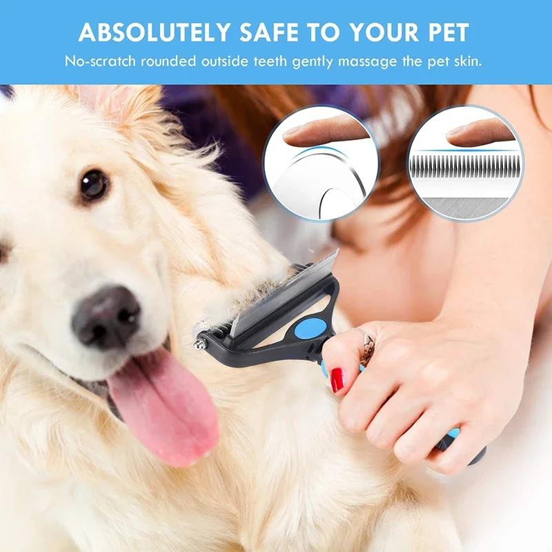 Spazzola per toelettatura per animali domestici 2 in 1 a doppia faccia Pettine Rastrello professionale per cani Manico sicuro e confortevole per cani Gatti Rimuove nodi e grovigli facilmente