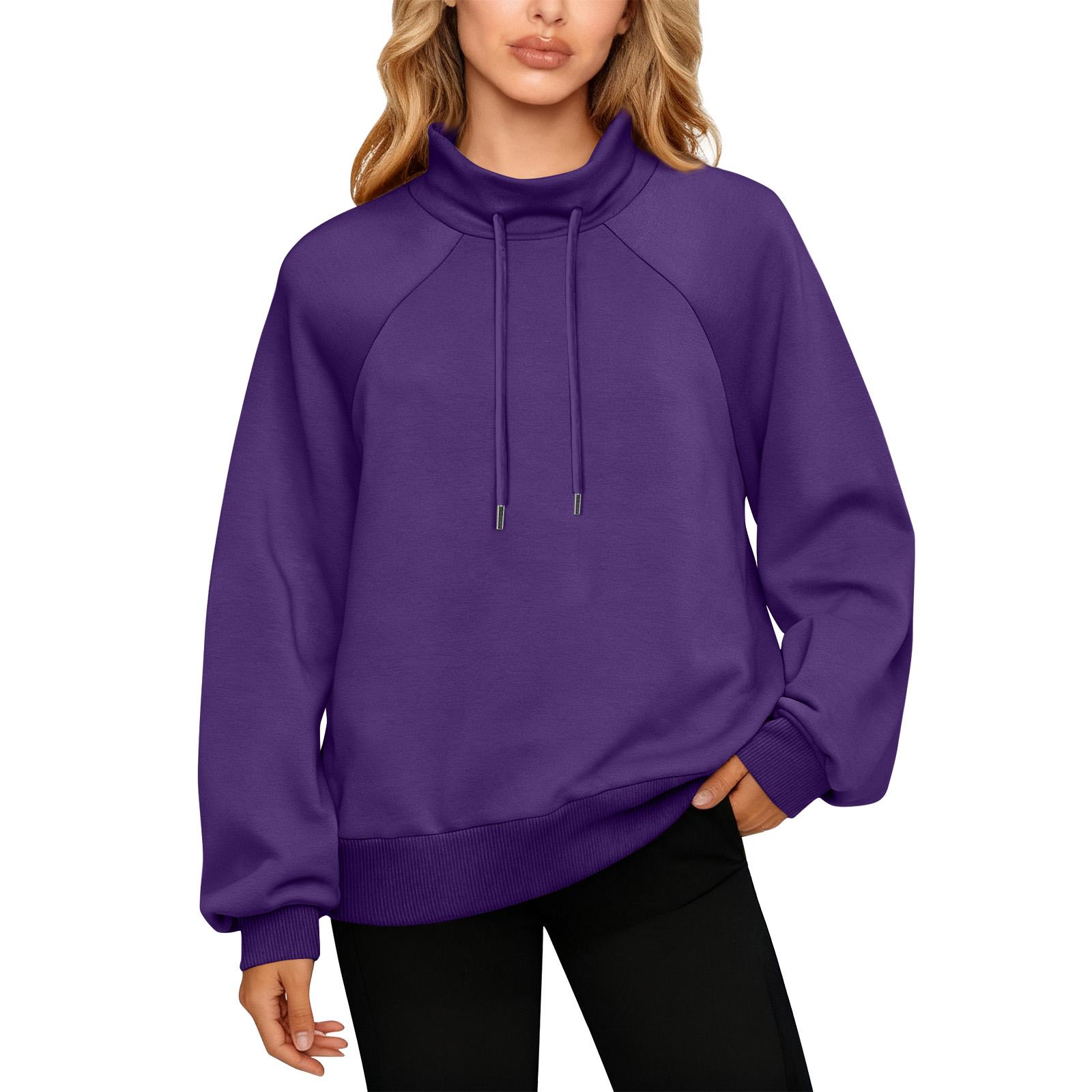 

Women s Stand Collar Sweatshirt Oversized Turtleneck Drawstring Pullover Long Sleeve Top XXL фіолетовий