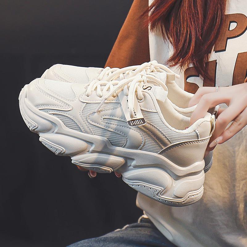 

Women s spring new thick-soled breathable mesh sneakers student casual shoes 36 бежевый