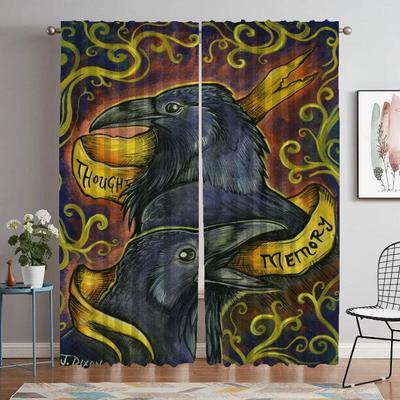 Vikings Odins Ravens Muninn Kitchen Curtains for Living Room Partition Blackout Curtain for Room 2 Panel Halloween Decoration