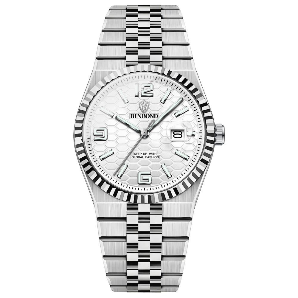 BINBOND Men's Quartz Watch Classic Style Waterproof Luminous Date Display Stainless Steel Wristwatch For Male