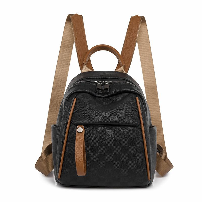 New Checked Soft Leather Women's Fashionable Backpack, High-end Travel Mini Minimalist Trendy Women's Double Shoulder Bag New Release