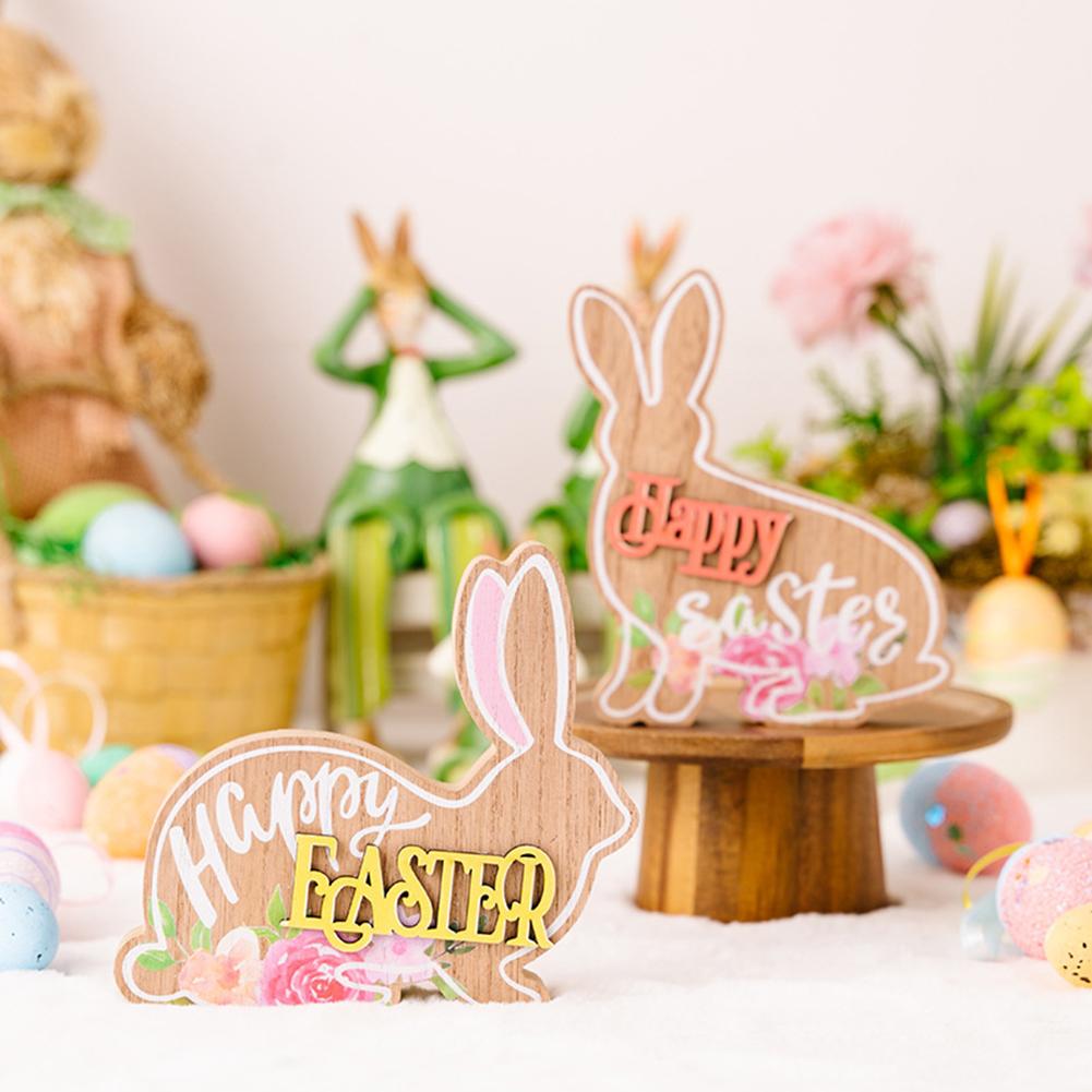 Cartoon Easter Wooden  Ornaments Diy Craft Kids Toy Gift Happy Easter Home Table Decorations