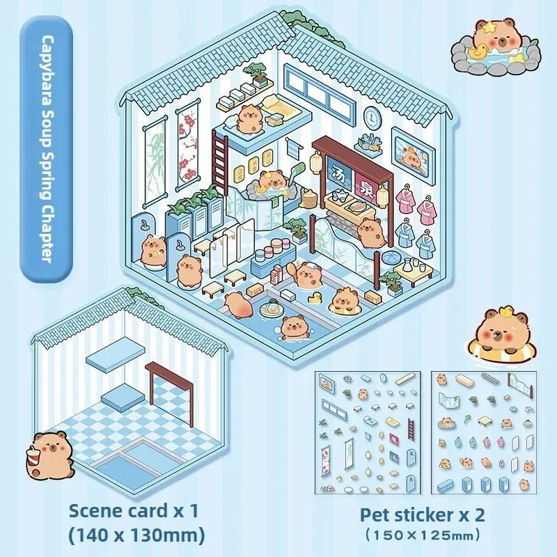 1-10Sets 3D Sticker Set Cartoon Diorama for Journal Scrapbooking Red Xiaohongshu DIY Craft ASMR Relaxation Miniature House Scene