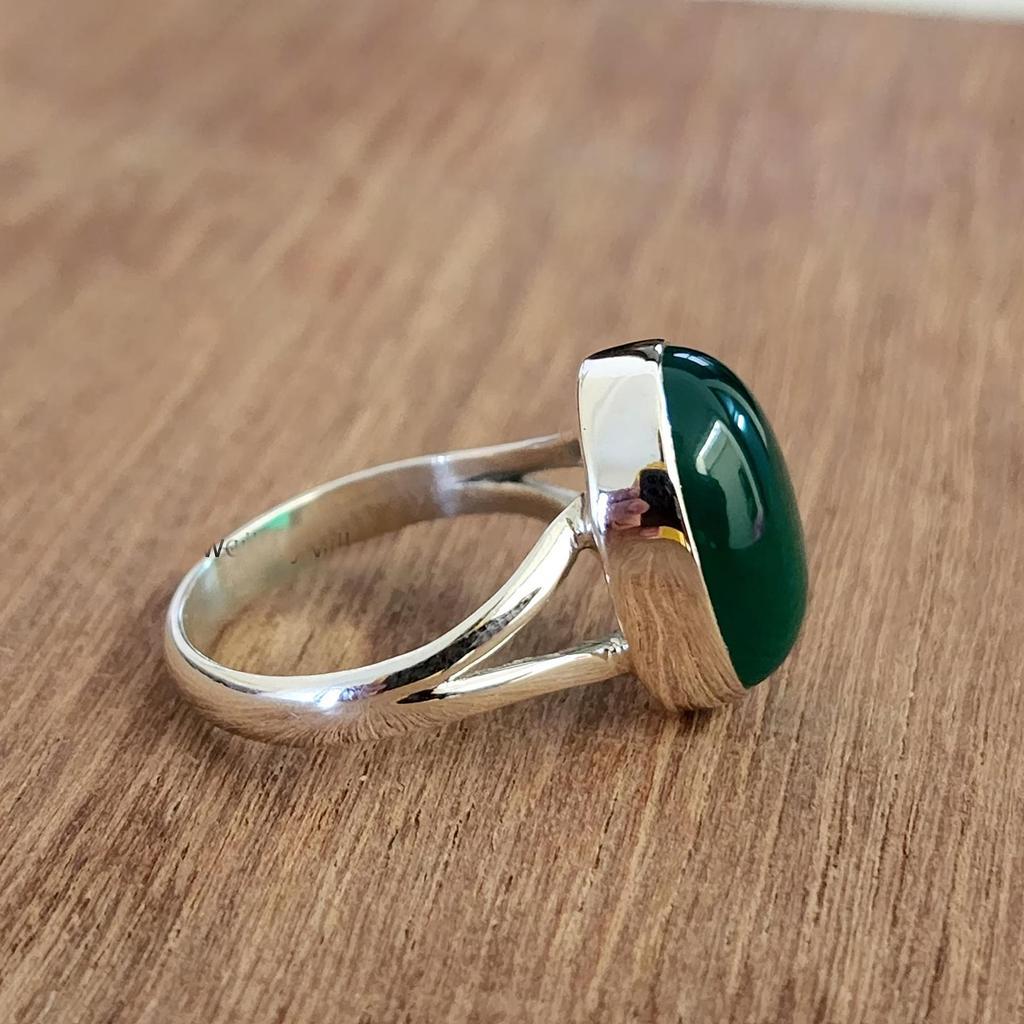Oval Cab Green Onyx 925 Sterling Silver Ring Jewelry, Handmade Gift Unisex Ring Jewelry
