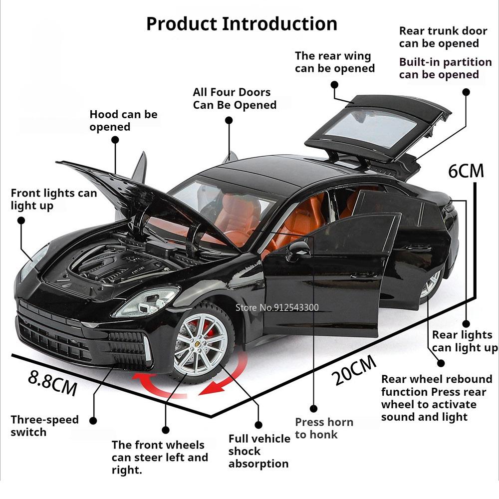 1:24 Panamera 911 Turbo S Toy Alloy Car Model Toy Music Light Pull Back Simulation Vehicle Models Collection Gift for Friends