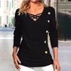 YYFS Women's Fashion Casual Spring Autumn Solid Color Print Long Sleeve V-Neck Blouses & Shirts