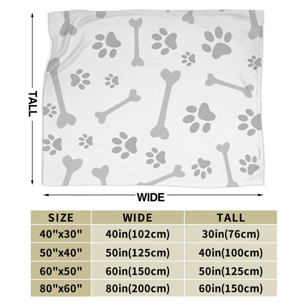 Dog Paw Print and Bone Plush Blankets Girls Boys Flannel Throw Blanket Super Soft DIY Quality Bedspread Gift Idea