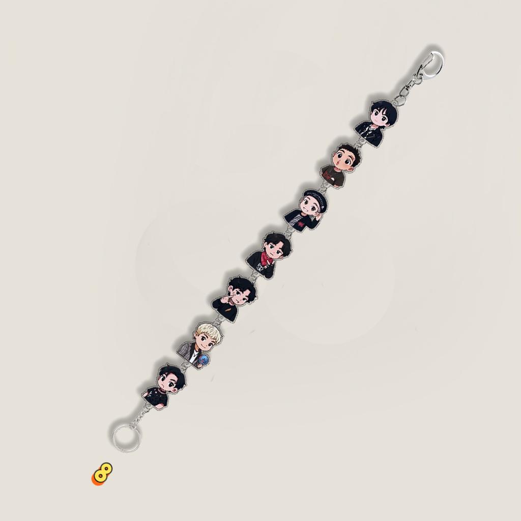 Lanț Breloc cu Multiple Pandantive BTS, Breloc cu Șnur cu Fotografie Reală/Desen Animat al Membrilor Bangtan Boys, Pandantiv Breloc Drăguț pentru Geantă pentru Fanii Kpop ARMY