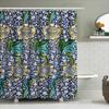 Decorative Blue Floral Bath Shower Curtain With Golden Accents For Bathroom Decorations