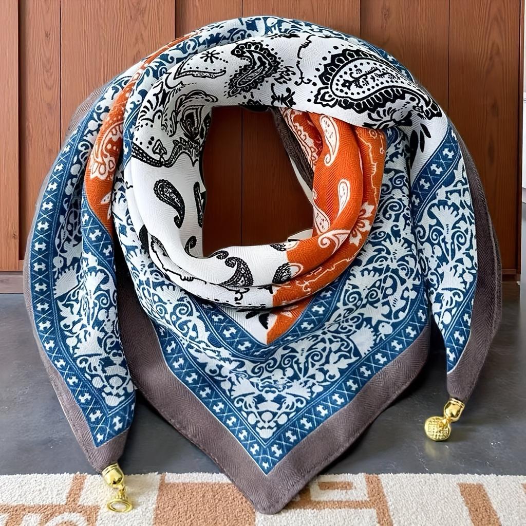 Women's Suction Button Square Scarf Printed Scarf Printed Temperament Square Scarf