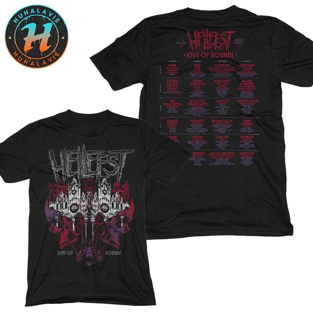 Hellfest Fuori Limiti Lineup Skyline Dal 19 al 22 Giugno 2026 Merch Maglietta Stampa Fronte-Retro