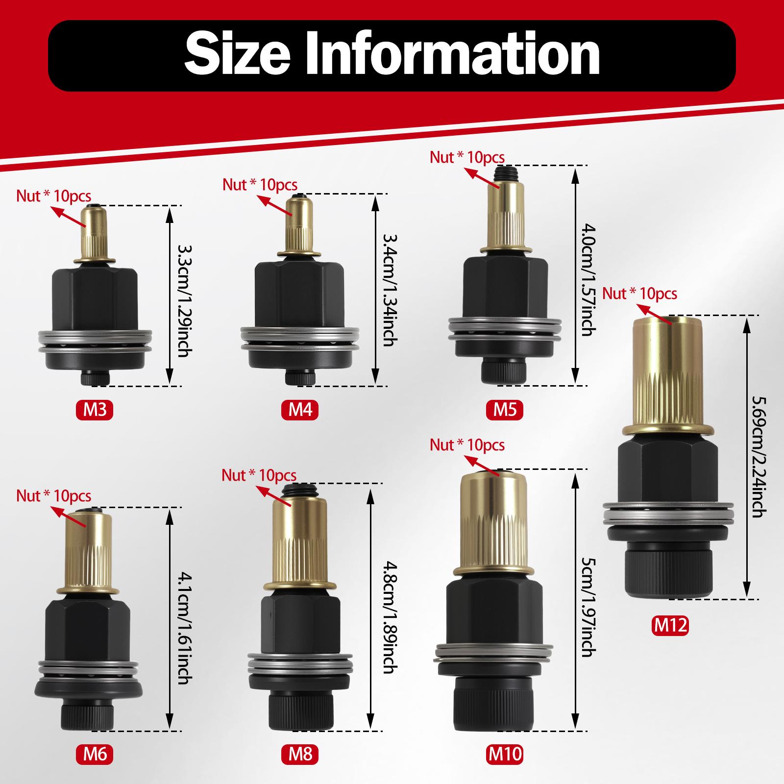 

77PCS Rivet Nut Pliers Set M3 M4 M5 M6 M8 M10 M12 Rivet Nut Tool Insert Nuts Rivet Nut Pliers for Connecting Plate Pipe