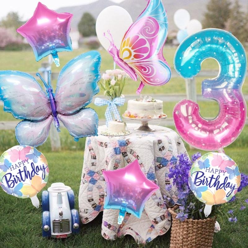 Butterfly Star Number Shape Balloon Set Sparkling Aluminum Foil Balloon For Birthday Celebration Party Photography Aid