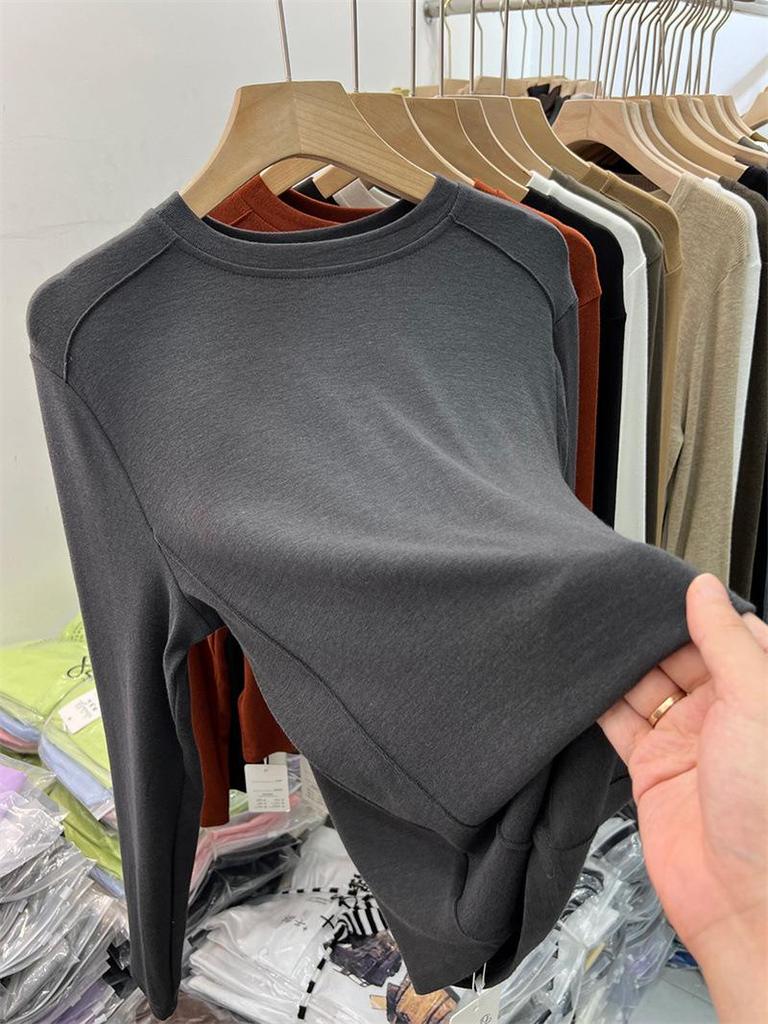 Damen-Langarmshirt aus doppelseitigem Fleece – Herbst/Winter 2024, warme, einfarbige Weste