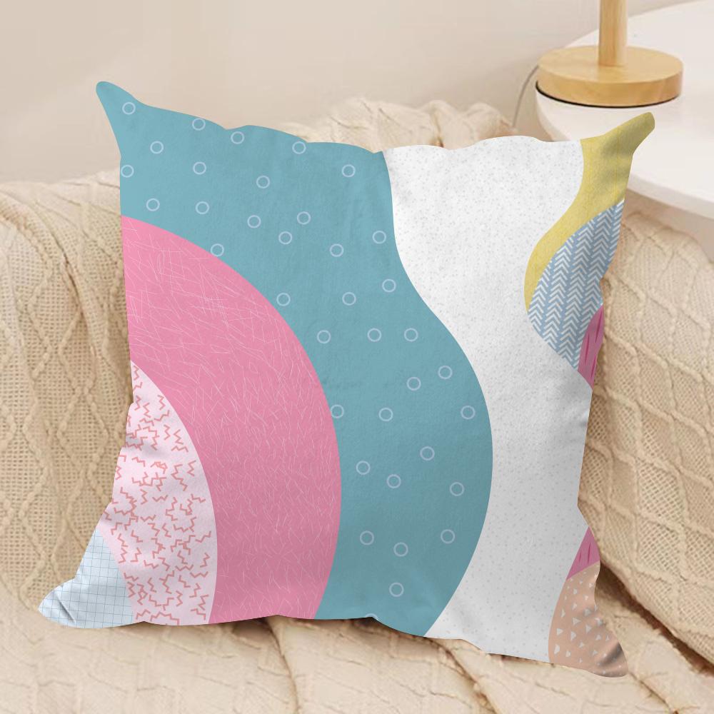 

Colorful Geometric Pattern Cushion Cover Silky Short Plush Sofa Pillow Cover Hidden Zipper Soft Dustproof Case for Home Decor 30cmx30cm