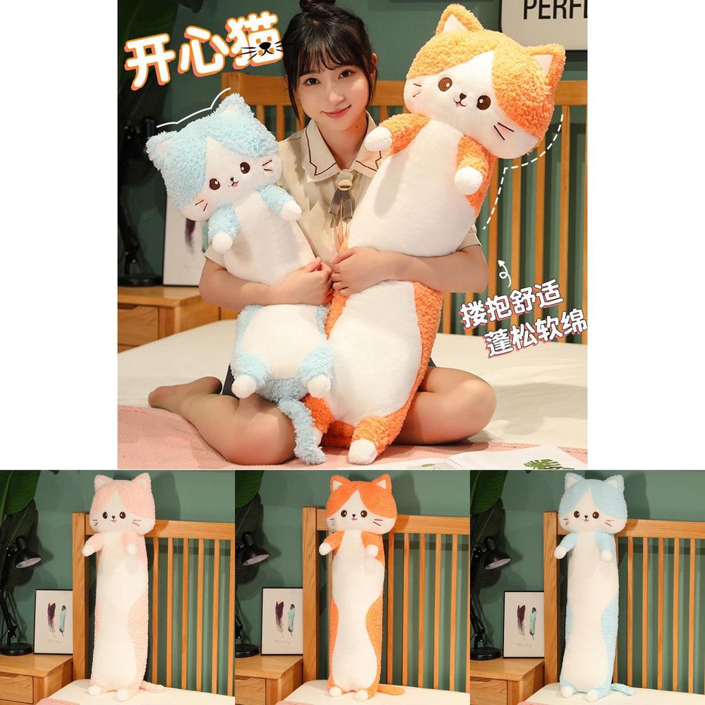 Fluffy Happy Cat Long Pillow Plush Toy Charming Cat Stuffed Doll For Cozy Comfort