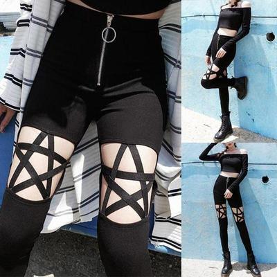 Punk Gothic Women Pant Leggings Hollow Out Five-Pointed Star Women Clothing