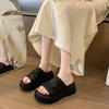 Fashion 2025 New Thick-Soled Height-Increasing Wrinkled Leather One-Line Flip-Flops for Women Soft Leather Bottom Cool Slippers