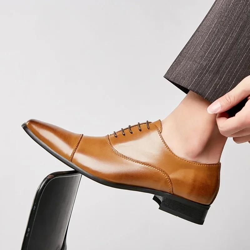 Fashion Genuine Leather Men Formal Shoes 2024 Spring Shoes Men Fashion High Quality Leather Business Classic Office Wedding Dress Shoes