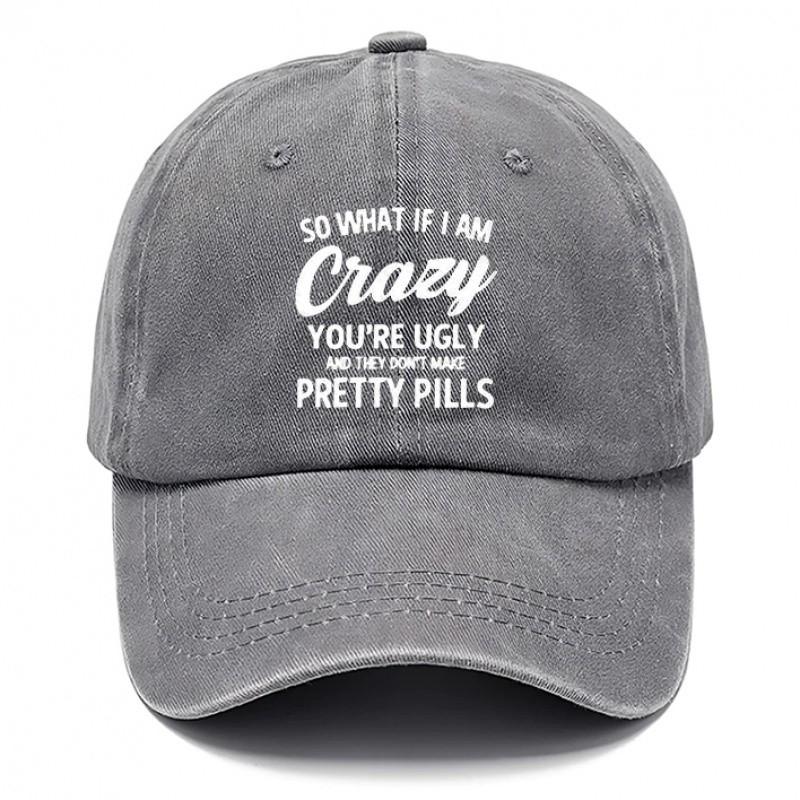 Crazy Slogan Washed Baseball Cap Breathable Cotton Adjustable Sun Hat for Unisex