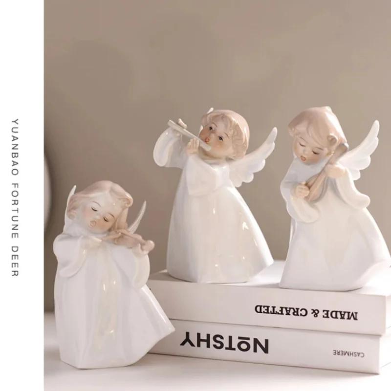 Nowa Europejska Aniołek Ceramiczna Lalka Figurka Muzyczna Stojak Ekspozycyjny do Przechowywania Pokój Salon Stół Ozdoby Domowe Dekoracja Ślubna Prezent