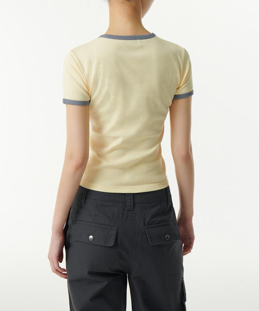 MUSINSA STANDARD WOMAN Women'S Slim Crew Neck Ringer T-Shirt [Lemon/Grey]