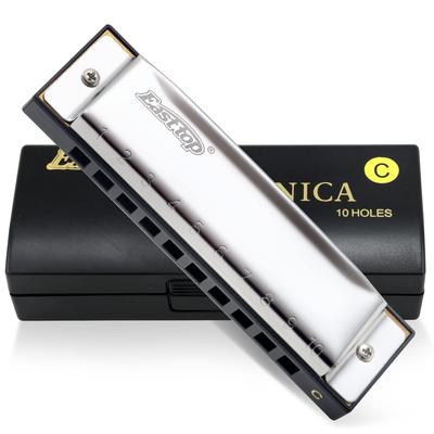 East Top 10-Hole C Tone Harmonica Stainless Case