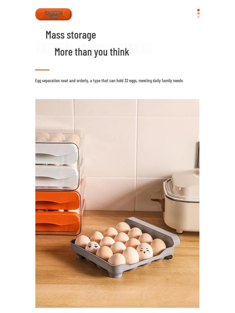 Double-Layer Drawer Egg Storage Box - 32 Grid Stackable Container