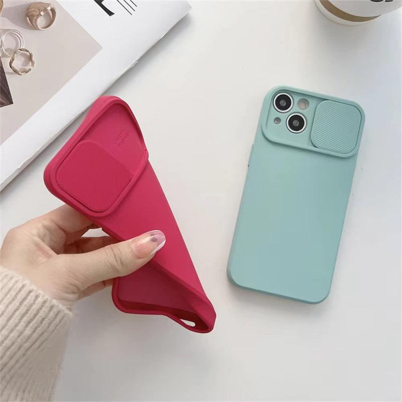 Soft Silicone Slide Camera Protection Case For iPhone 16 15 14 13 12 11 Pro Max XS X 7 8 15 Plus Candy Color Bumper Cases Cover