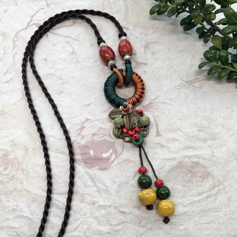 New Forest handmade ceramic necklace, women's retro versatile sweater chain simple long accessories pendant