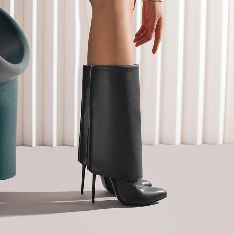 Sexy Pointed Toe Super Stiletto Boots Microfiber Side Zipper Catwalk Fashion Sheos Mesh Inner Nightclub Women's Mid-Boots