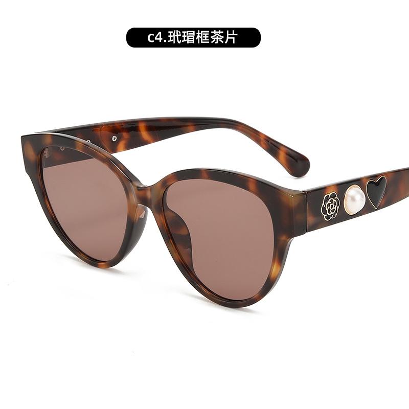 Year Retro High-End Cat Eye Sunglasses Xiaoxiangfeng Camellia Pearl Sunglasses Trendy Glasses