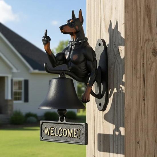 Middle Finger Muscle Dog Doorbell Vintage Puppy Welcome Door Bell Home Office Entrance Decorative Bell Pet Lover Gift