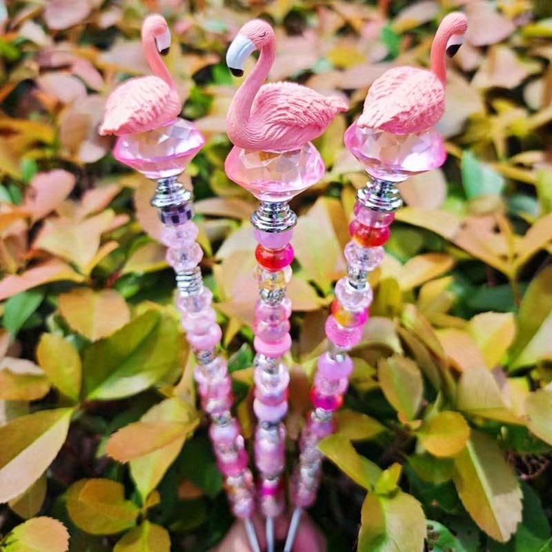 WTEMPO DIY Flamingo Shaped Garden Metal Stake Colorful Beaded Garden Walking Path Decor Stake Ideal for Various Festivals Indoor & Outdoor Decorations