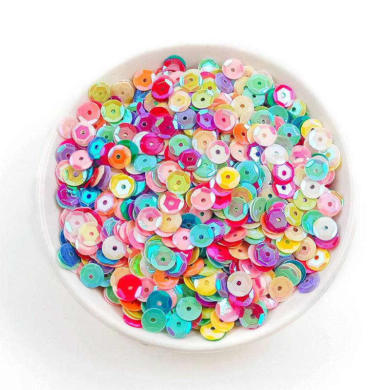 6MM Round Curved PVC Sequins with Middle Hole and Hexagonal Beads for Sewing