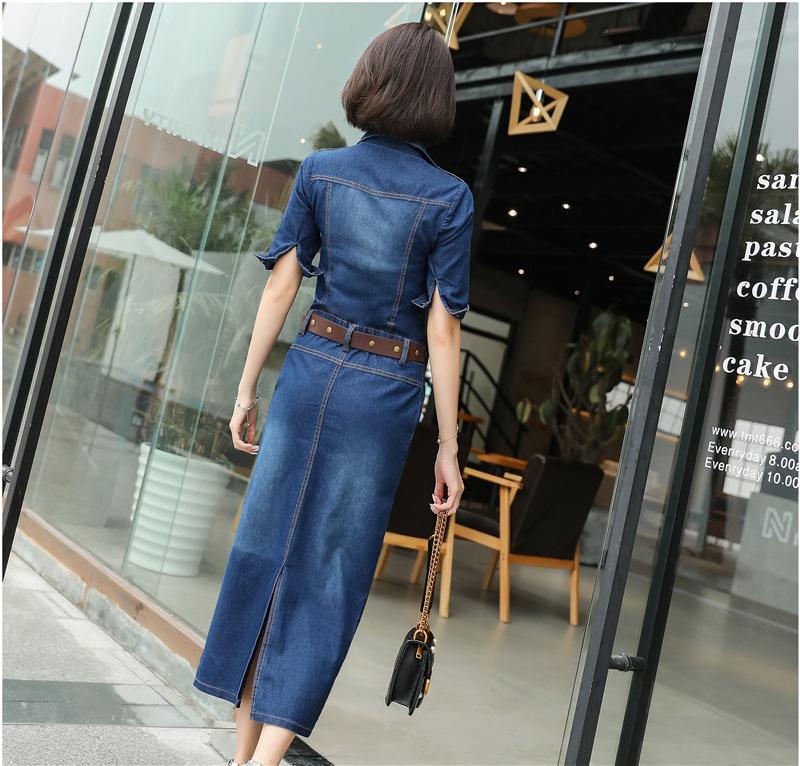 Women's Vintage Office Dress Slim Casual Fashion Long Denim Dresses