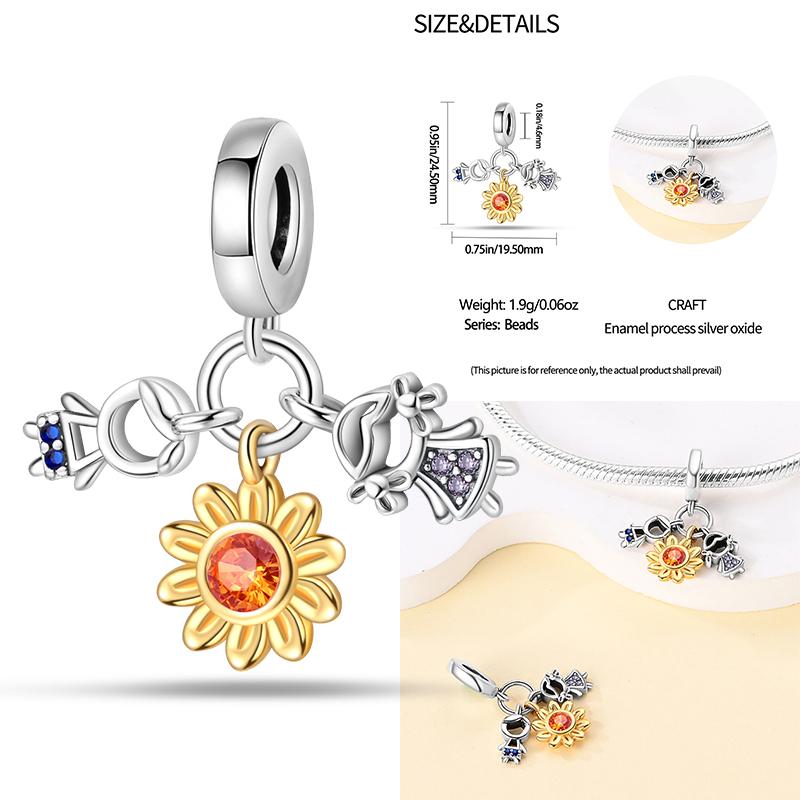 925 Sterling Silver Beads Yellow Moon Sunflower Butterfly Giraffe Beads Pendant Charms Fit 4mm Aperture Bracelet Jewelry Making