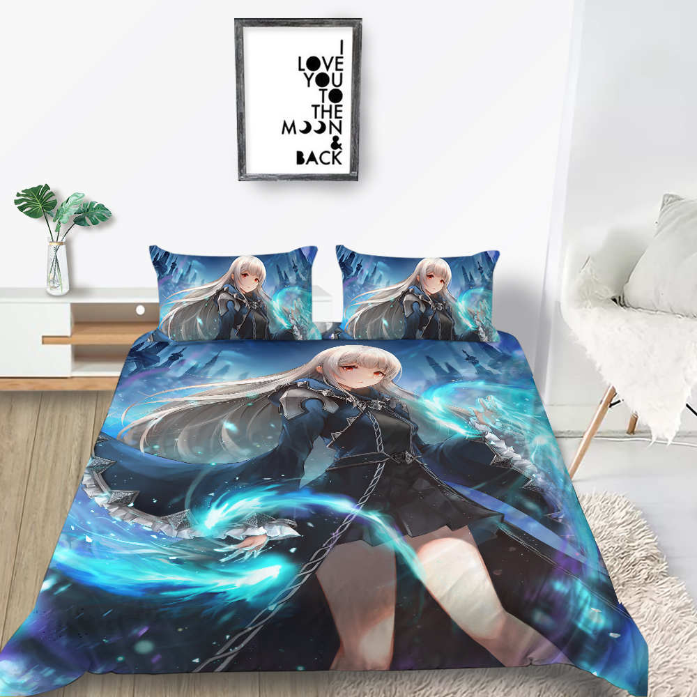 3D Animation Bishōjo Bedding Set, Curtilage Male Room Duvet Cover 2/3 Pieces, Anime Beautiful Woman DE135 * 200 Full Size Soft Home Decoration