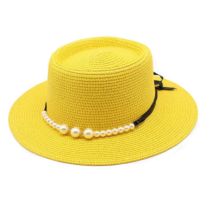 Straw Hat Women'S Summer Concave Top Top Hat Seaside Vacation Pearl Beach Hat Internet Celebrity Straw Hat Sun Hat