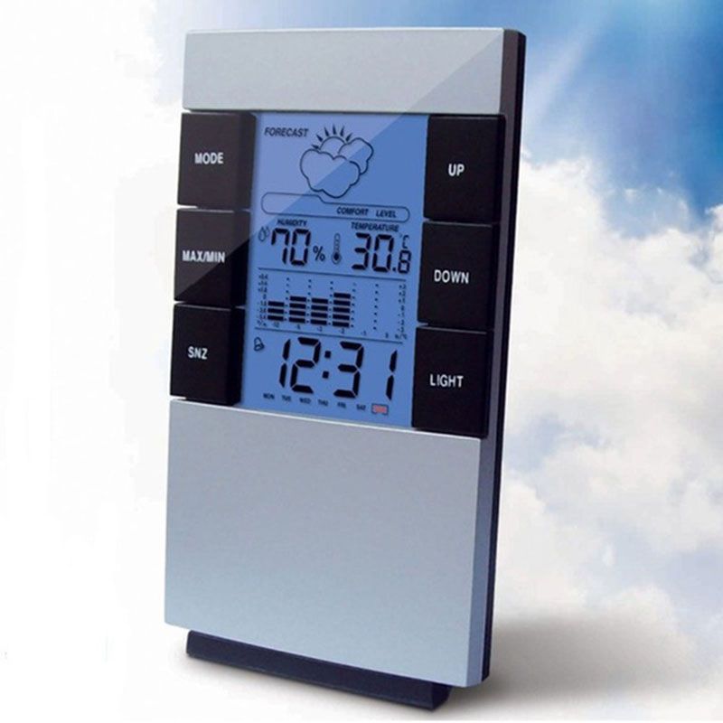 Hygrometer Lcd Digital Thermometer Humidity Meter Weather Forecast Alarm Clock