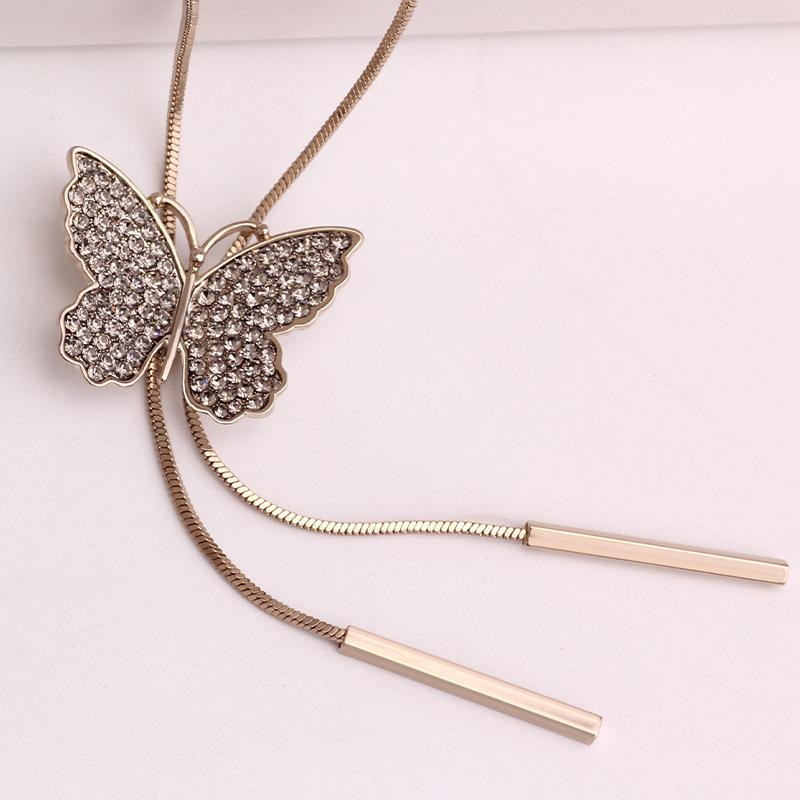 Sweater Chain Women S Long Butterfly Necklace Versatile Japanese And Korean Pendant Simple Fashion Clothes Pendant Accessories