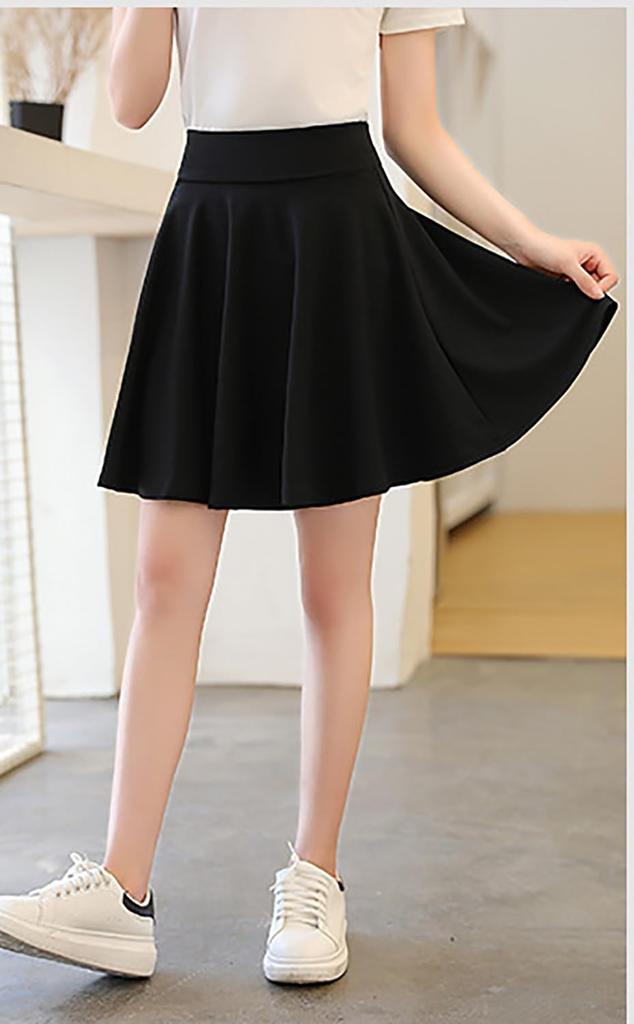 Sharphon Black Flared Length Elastic Korean with Inner High Mini Solid Perfect for and Everyday REI211 Skirt, 45cm, Waist, Style, Pants, Waist,