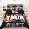 Alphabet Flower Duvet Cover Set Microfiber Flowers Be Your Best Pattern Bedding Set For Teens Girls King Size Soft Quilt Cover
